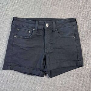 American Eagle Ne(x)t Level Stretch Denim Shorts Womens 29 Black Cuffed Hem